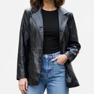Outbrook Faux Leather Jacket Womens Medium Black Blazer Style